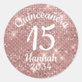 Roze Gouden Quinceañera 15e Verjaardag Favorieten Ronde Sticker (Voorkant)