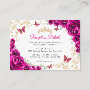 Roze Gouden Quinceanera Ontvangst Details Informatiekaartje