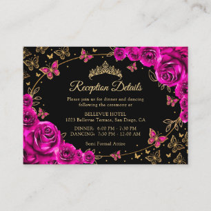 Roze Gouden Quinceanera Ontvangst Details Informatiekaartje