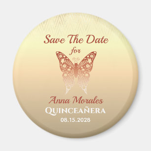 Roze Gouden Quinceanera Save The Date Magneet