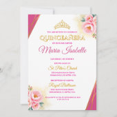 Roze & Gouden Quinceañera Uitnodiging (Voorkant)