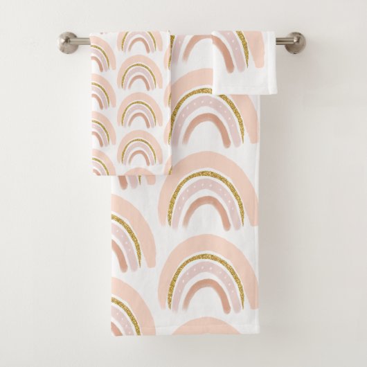 Roze & Gouden Regenboog Elegant Boho Patroon Bad Handdoek (Insitu)