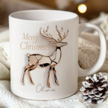 Roze Gouden Rendier Kerstmoker | Aangepaste Naam