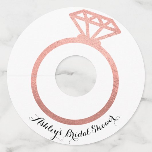 Roze gouden ring bruidsdouche wijnglaslabel (Voorkant)