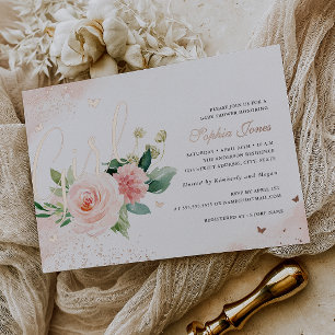 Roze Gouden Roos Meisje Baby Shower  Folie Uitnodiging