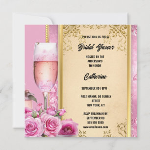 Roze gouden roos mousserende wijn luxe bruids feestdagenkaart