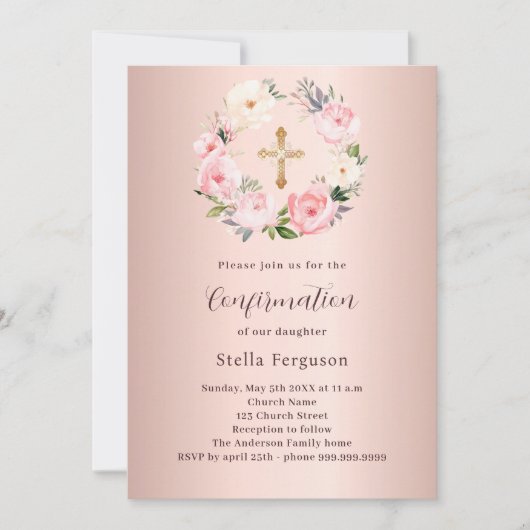 Roze gouden roze bloemen kruis Bevestiging Kaart (Voorkant)