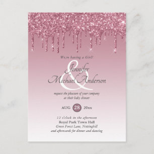 Roze Gouden Roze Druppelende Glitters Baby Meisje Briefkaart