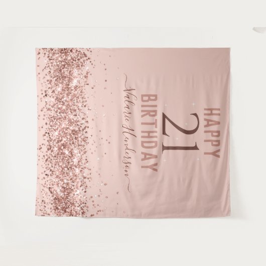 Roze Gouden Roze Gelukkige 21e Verjaardag Tapijt Wandkleed (Voorkant (horizontaal))