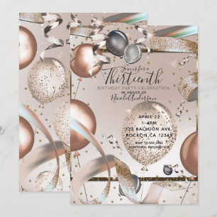 Roze Gouden Roze Glitter Ballonnen Verjaardagsfees Kaart
