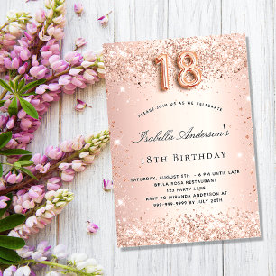 Roze gouden roze glitterstof voor 18e verjaardag kaart