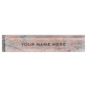 Roze Gouden Roze Marmeren Glitter Glam Persoonlijk Naambordje