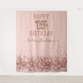 Roze Gouden Roze Verjaardag Doek 15 Jaar Wandkleed (Voorkant)