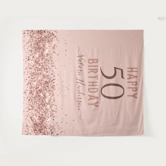 Roze Gouden Roze Verjaardag Doek 50 Jaar Wandkleed (Voorkant (horizontaal))