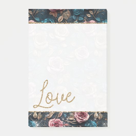  roze gouden Rozen glitter liefde Post-it® Notes (Voorkant)