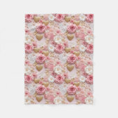 Roze Gouden Rozen Hart Fleece Deken (Voorkant)