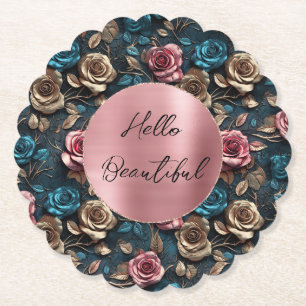 Roze Gouden Rozen Kartonnen Onderzetters