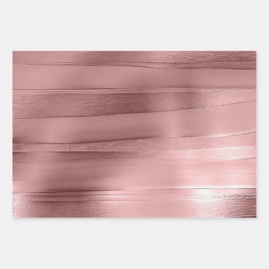 Roze gouden rozen lint textuur metallic stijlvol inpakpapier vel (Voorkant 3)