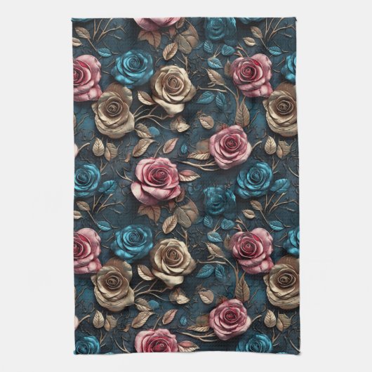 Roze Gouden Rozen Theedoek (Verticaal)