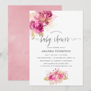 Roze & Gouden Rozen Waterverf Baby Shower Kaart