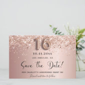 Roze gouden Save the Date kaart voor Sweet 16 (Staand voorkant)