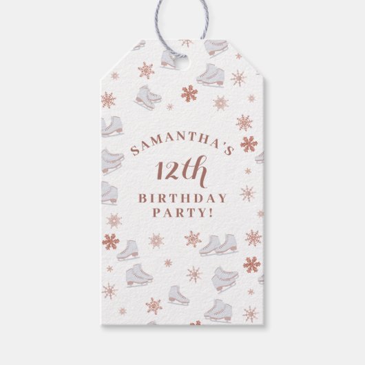 Roze Gouden Schaatsen Blush Roze Schaatsen Verjaar Cadeaulabel (Voorkant)