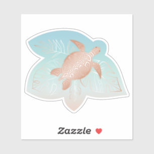 Roze Gouden Schildpad Tropische Bladeren Sticker
