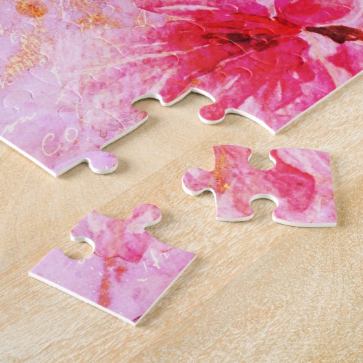 Roze gouden script  bloemige waterverf stijlvol legpuzzel (Zijkant)
