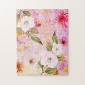 Roze gouden script  bloemige waterverf stijlvol legpuzzel (Verticaal)