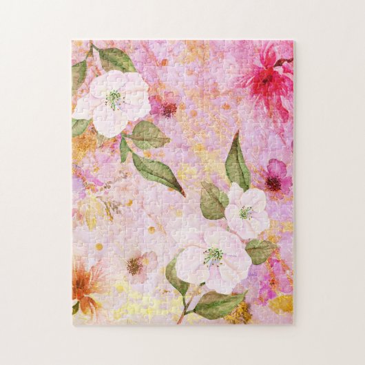 Roze gouden script  bloemige waterverf stijlvol legpuzzel (Verticaal)