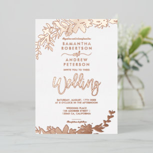 Roze gouden script typografie Bloemige witte trouw Folie Uitnodiging