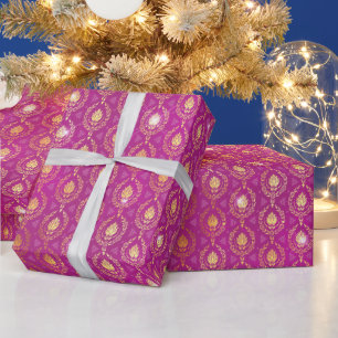 Roze & Gouden Sierlijke Luxe Patroon met Glitters Cadeaupapier
