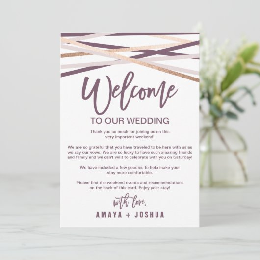 Roze Gouden Slierten Welkomstbrief & Reisprogramma Programma (Staand voorkant)