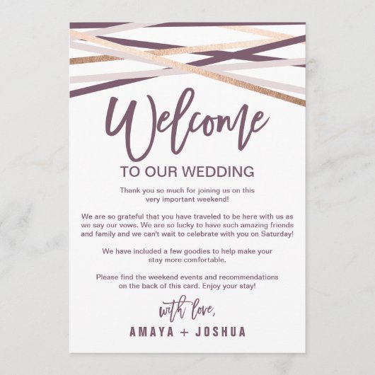 Roze Gouden Slierten Welkomstbrief & Reisprogramma Programma (Voorkant)