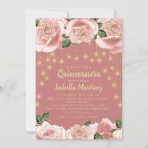 Roze Gouden Slingerlicht Ster Quinceañera Foto Kaart