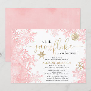 Roze gouden sneeuwvlok Virtueel meisje baby shower Kaart