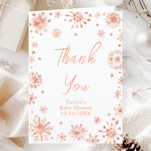 Roze Gouden Sneeuwvlokken Baby Shower Bedankkaart