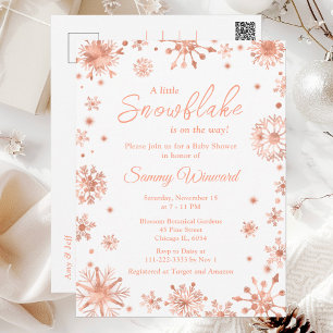 Roze Gouden Sneeuwvlokken Winter Baby Shower Briefkaart