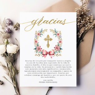 Roze & Gouden Spaanse Dankjewel voor Doop Briefkaart