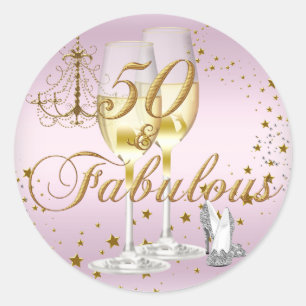Roze Gouden Sparkle 50 & Fabulous Verjaardag Stick Ronde Sticker