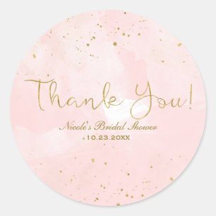 Roze & Gouden Spatten Moderne Bruidsdouche Ronde Sticker