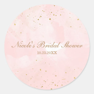 Roze & Gouden Spatten Moderne Bruidsdouche Ronde Sticker