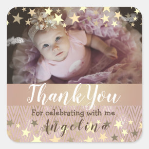 Roze Gouden Ster Foto Bedankt Vierkante Sticker