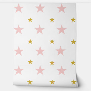 Roze & Gouden Sterren Kwekerij Wallpaper Behang