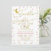 Roze Gouden Sterren Twinkle Little Star 1e Verjaar Kaart (Staand voorkant)