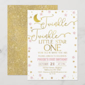 Roze Gouden Sterren Twinkle Little Star 1e Verjaar Kaart (Voorkant / Achterkant)