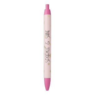 Roze Gouden Sterren Zwarte Inkt Pen