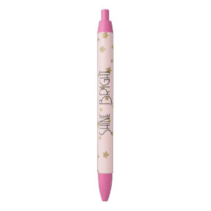Roze Gouden Sterren Zwarte Inkt Pen