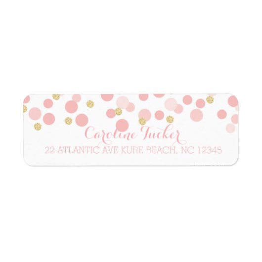 Roze Gouden Stippen Baby shower Adreslabel Etiket (Voorkant)