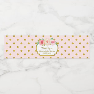 Roze Gouden Stippen Baby shower Waterflesetiket Waterfles Etiket